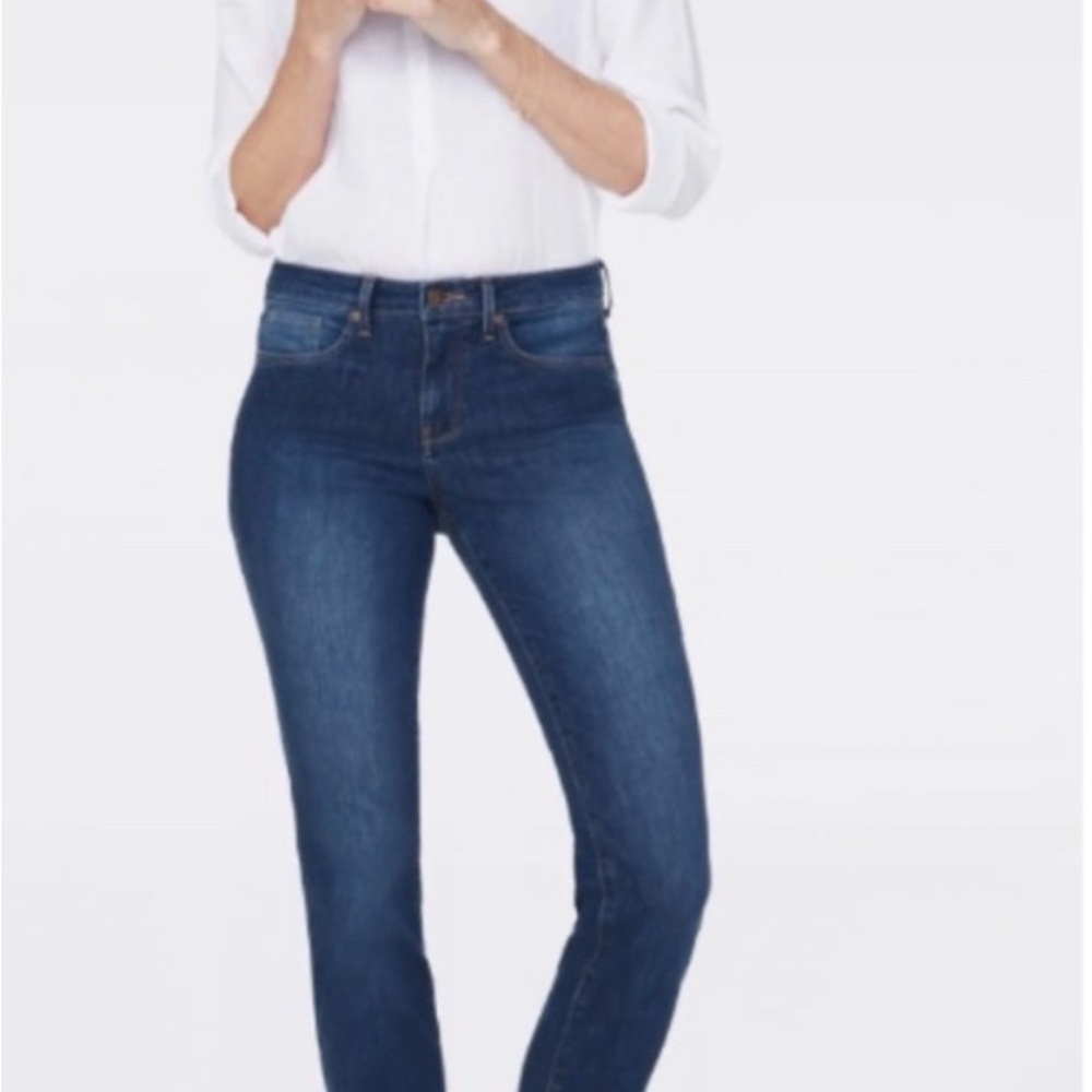 NYDJ Lift Tuck Sheri Slim Straight Leg Stretch Mid Rise Dark Denim Jeans size 8